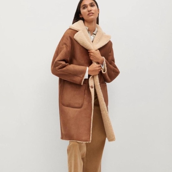 Mango Faux Shearling & Suede Reversible Long Coat - Picture 4 of 7